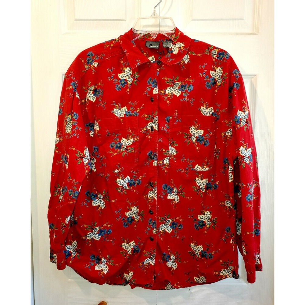 Vintage Liz Wear red blouse with flower buttons‎ size S